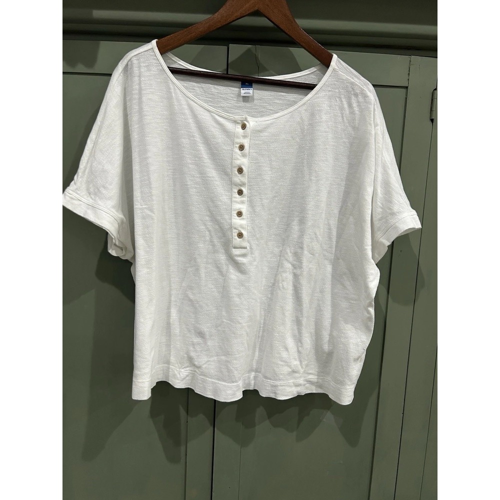 Old Navy Womens Oversized White Henley Button Top Clean Girl Size XL 100% Cotton